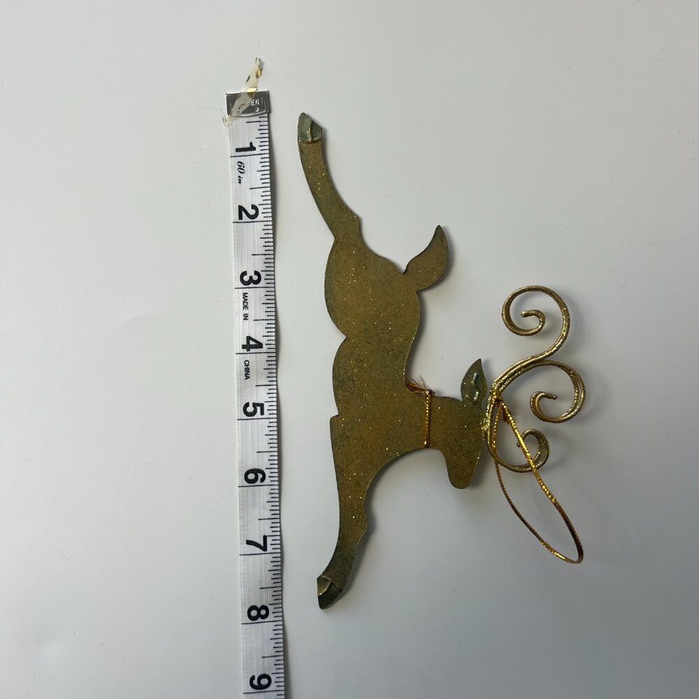 Flat Gold Glitter Metal Reindeer Christmas Ornament - Picture 6 of 7